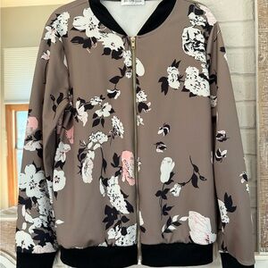 Forever 21 Floral Bomber Jacket - Brown and Pink